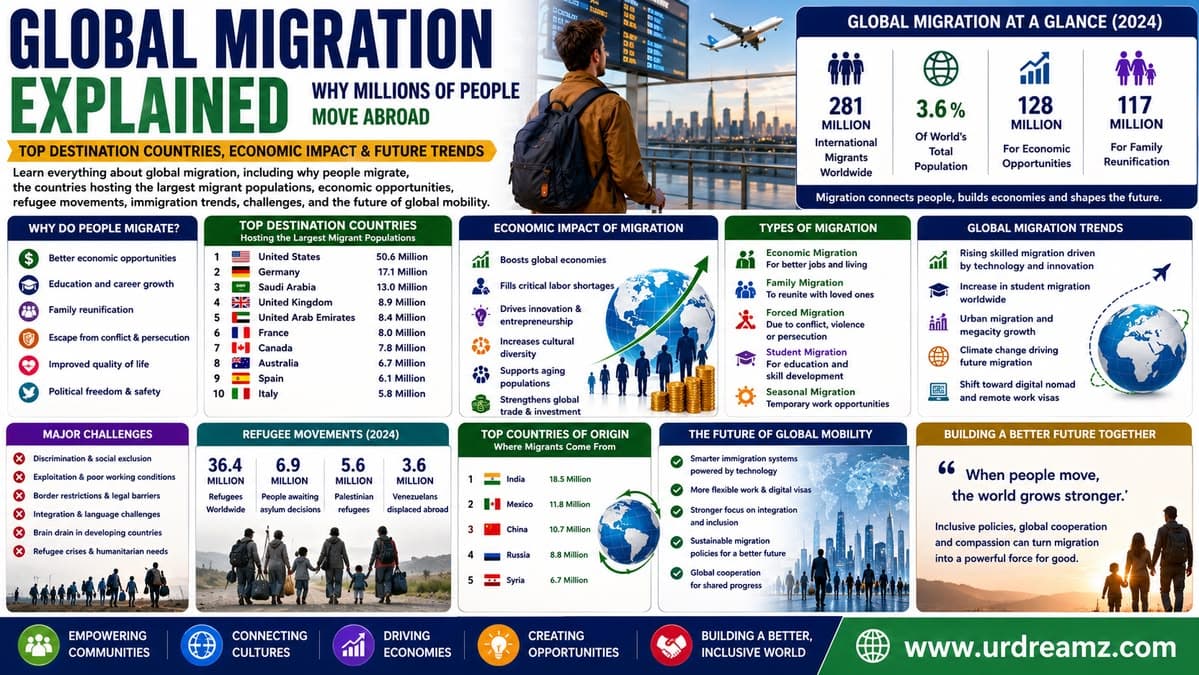 Global Migration Explained: Why Millions of People Move Abroad, Top Destination Countries, Economic Impact and Future Trends