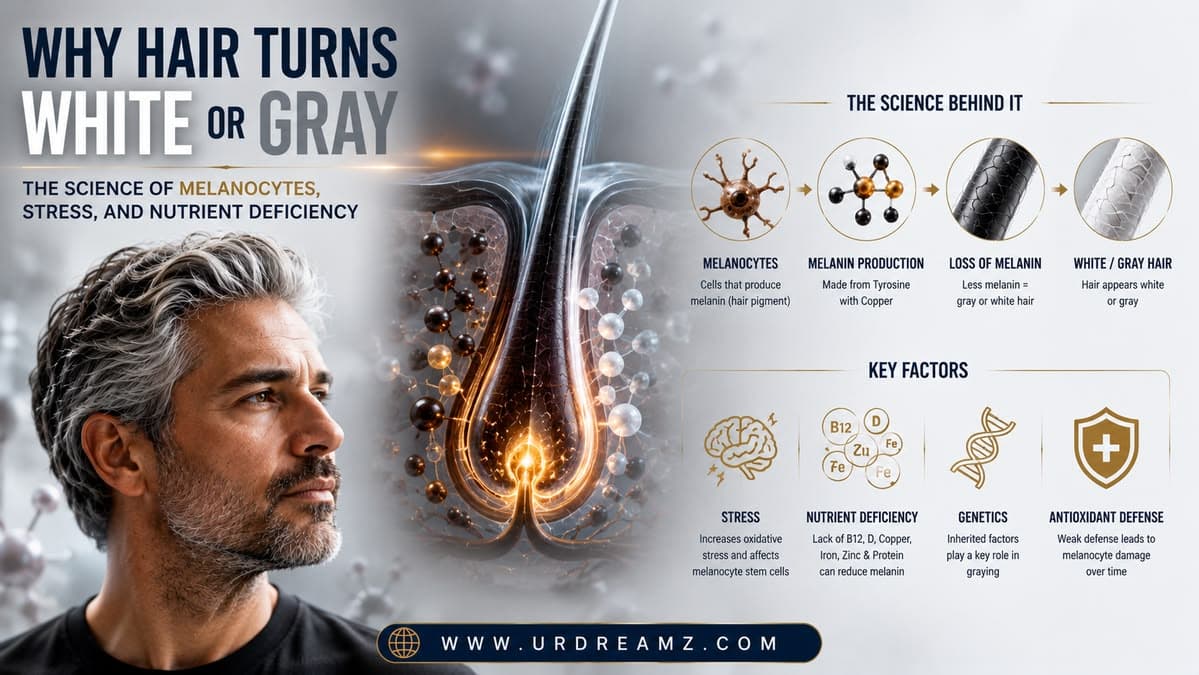 Why Hair Turns White or Gray: The Science of Melanocytes, Stress, and Nutrient Deficiency