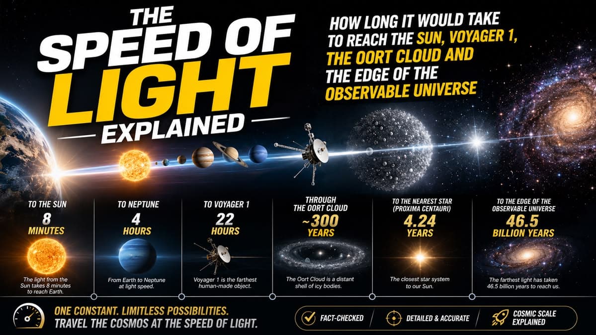 The Speed of Light Explained: How Long It Would Take to Reach the Sun, Voyager 1, the Oort Cloud and the Edge of the Observable Universe