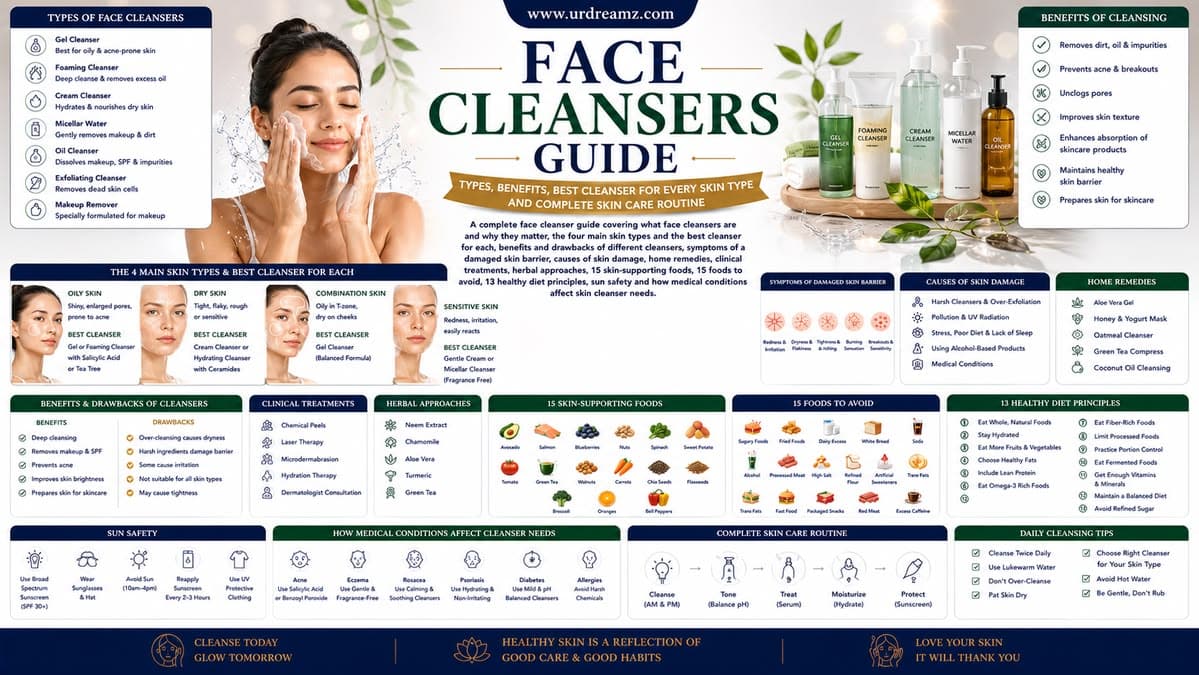 Face Cleansers Guide: Types, Benefits, Best Cleanser for Every Skin Type and Complete Skin Care Routine