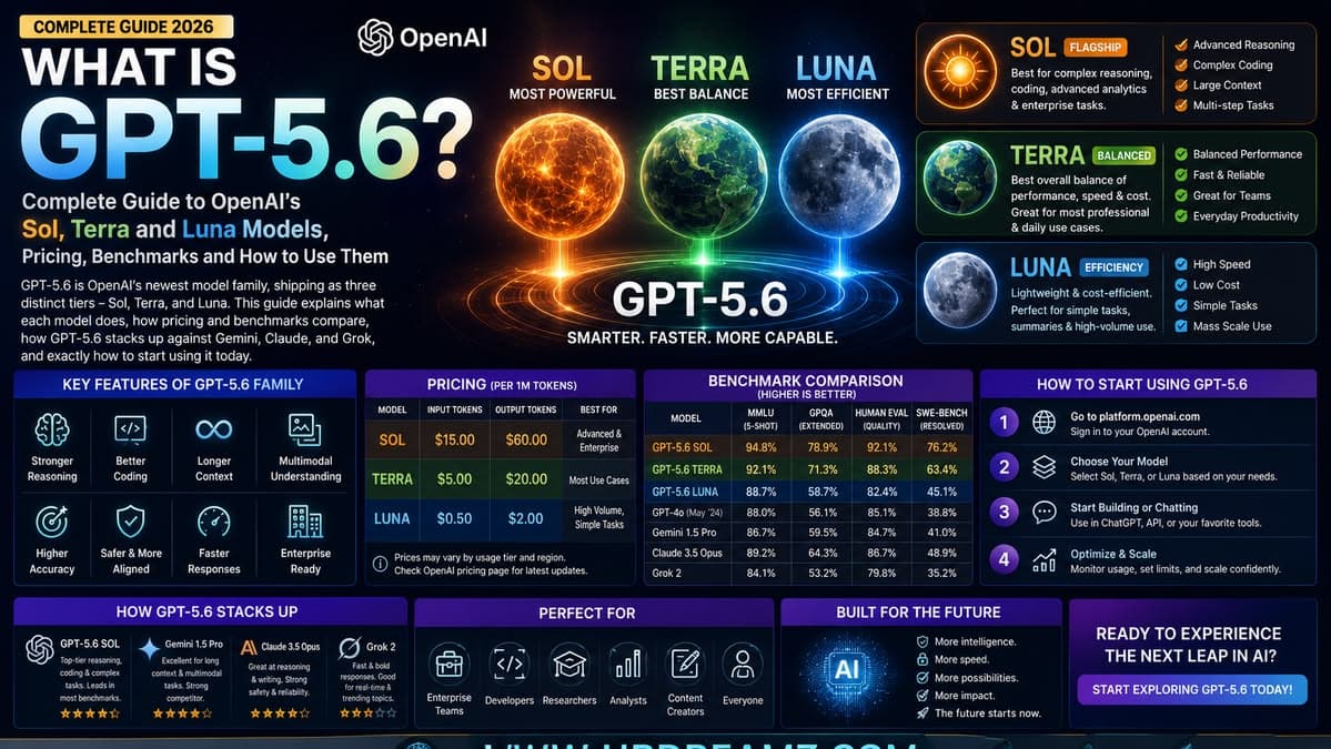 What Is GPT-5.6? Complete Guide to OpenAI's Sol, Terra and Luna Models, Pricing, Benchmarks and How to Use Them