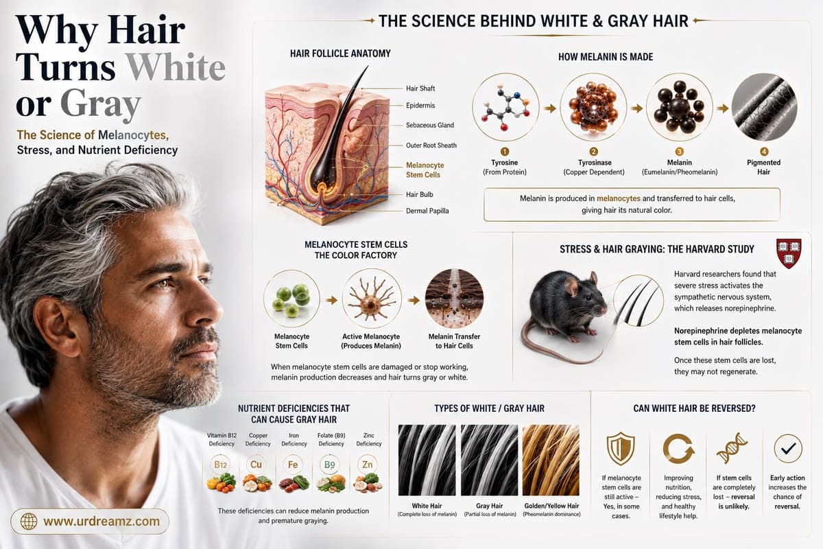 Why Hair Turns White or Gray: The Science of Melanocytes, Stress, and Nutrient Deficiency - secondary image