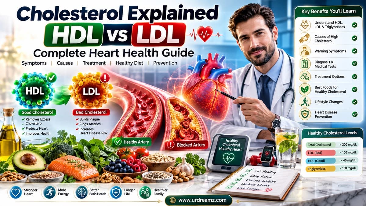 Cholesterol Explained: HDL vs LDL, High Cholesterol Symptoms, Causes, Treatment and Complete Heart Health Guide