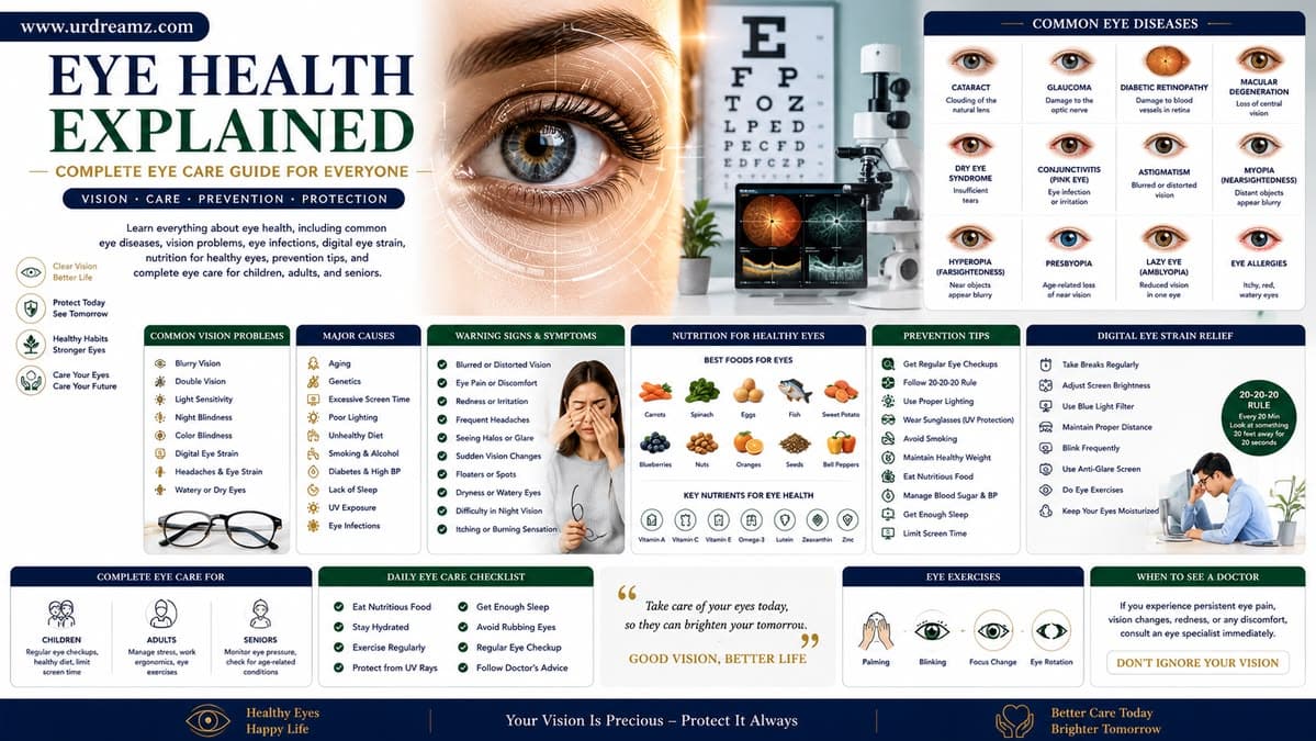 Eye Health Explained: Common Eye Diseases, Vision Problems, Causes, Symptoms, Prevention and Complete Eye Care Guide