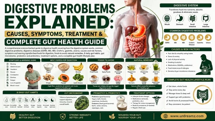 Digestive Problems Explained: Causes, Symptoms, Treatment & Complete Gut Health Guide