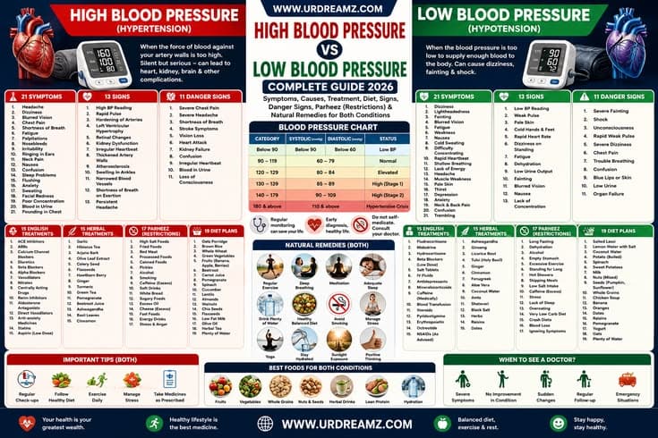 High Blood Pressure vs Low Blood Pressure: Complete Guide 2026 — Symptoms, Causes, Treatment and Diet