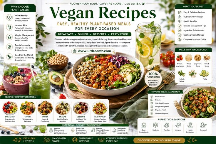 Vegan Recipes: Easy, Healthy Plant-Based Meals for Every Occasion — Breakfast, Dinner, Desserts and Party Food