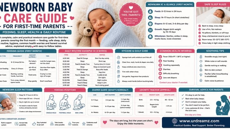 Newborn Baby Care Guide for First-Time Parents: Feeding, Sleep, Health and Daily Routine