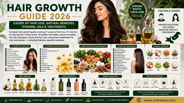 Hair Growth Guide 2026: Causes of Hair Loss, Natural Remedies, Vitamins, Oils and Treatments