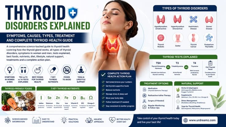 Thyroid Disorders Explained: Symptoms, Causes, Types, Treatment and Complete Thyroid Health Guide