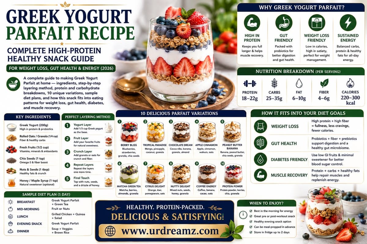 Greek Yogurt Parfait Recipe: Complete High-Protein Healthy Snack Guide for Weight Loss, Gut Health and Energy (2026)