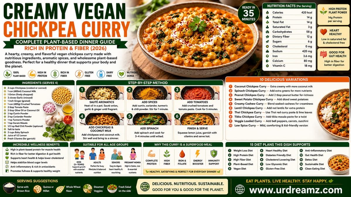 Creamy Vegan Chickpea Curry Recipe: Complete Plant-Based Dinner Guide Rich in Protein and Fiber (2026)