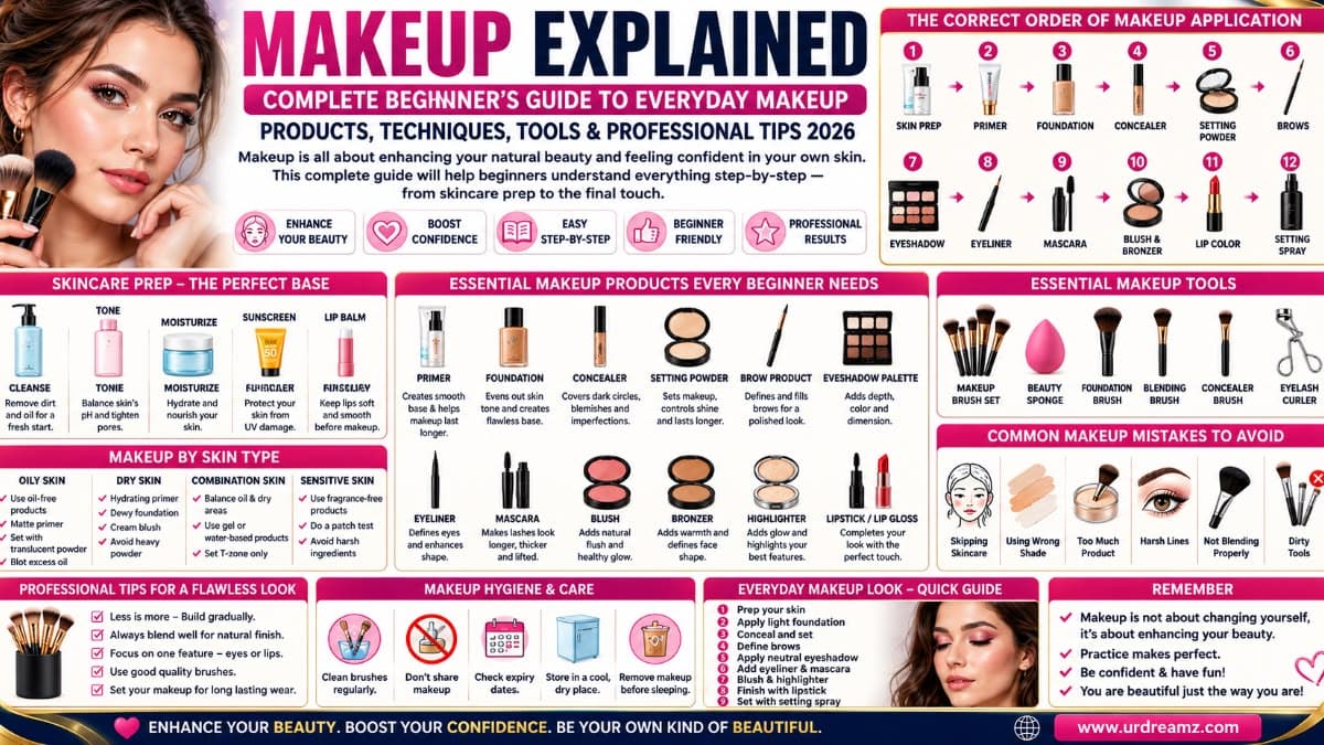 Makeup Explained: Complete Beginner's Guide to Everyday Makeup, Products, Techniques, Tools & Professional Tips 2026