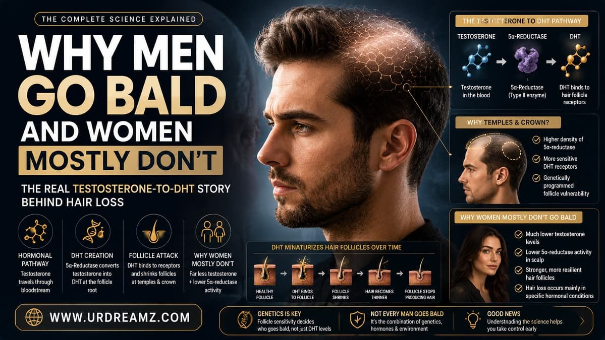 Why Men Go Bald and Women Mostly Don't: The Real Testosterone-to-DHT Story Behind Hair Loss - secondary image