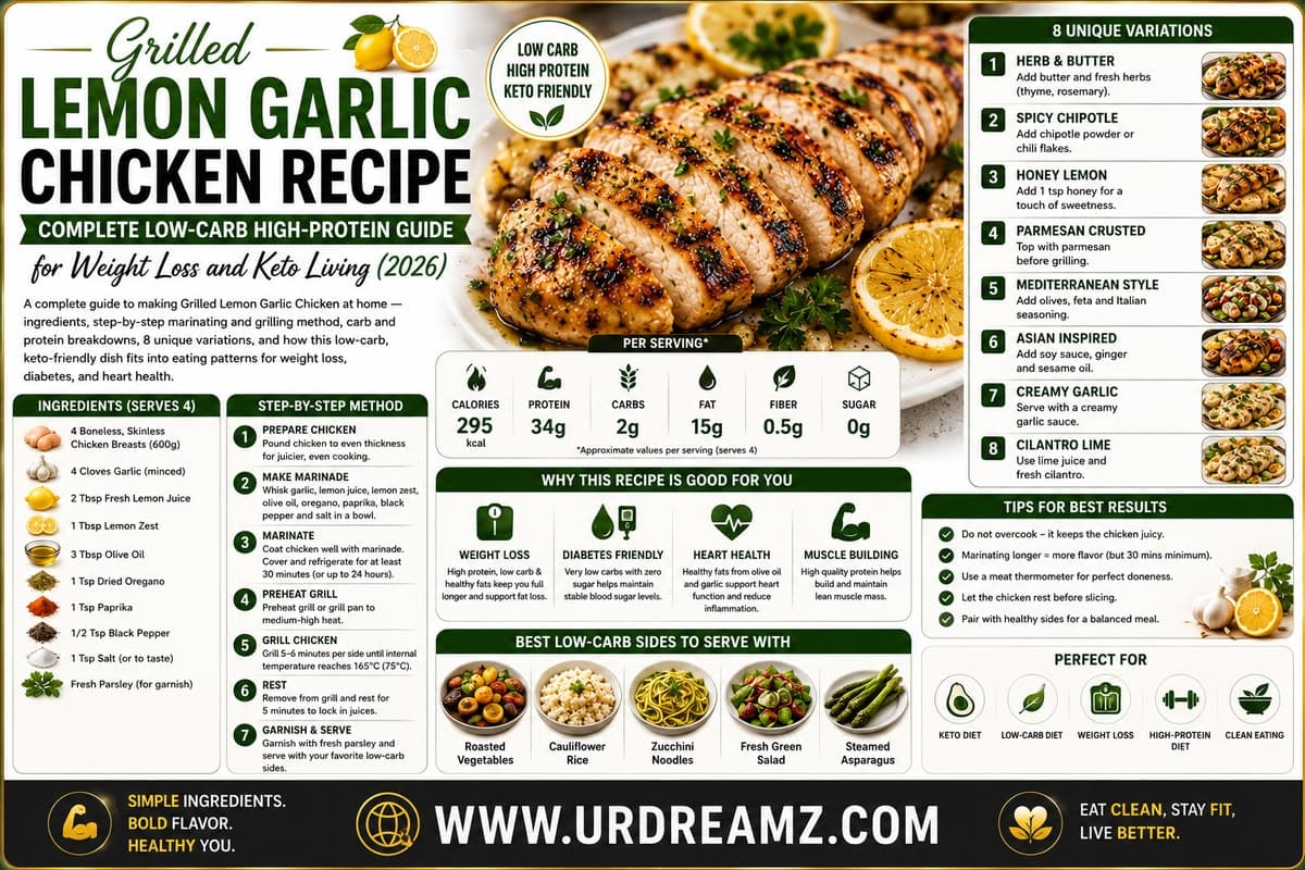 Grilled Lemon Garlic Chicken Recipe: Complete Low-Carb High-Protein Guide for Weight Loss and Keto Living (2026)