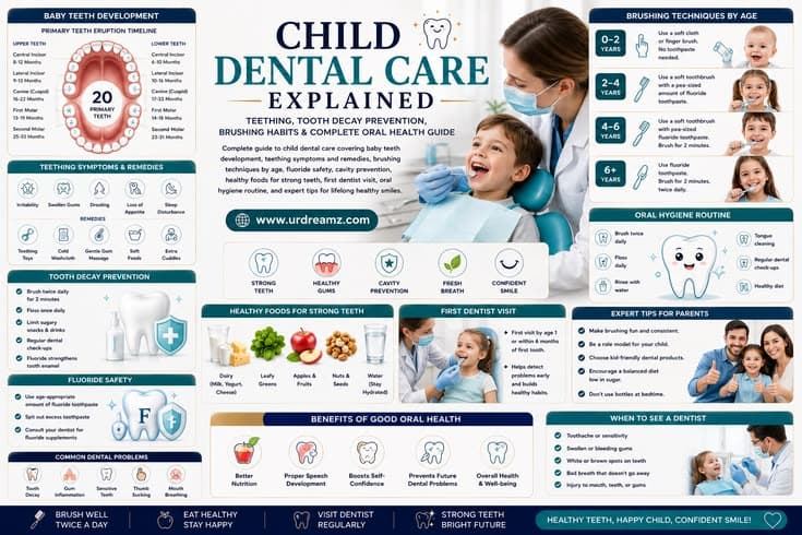 Child Dental Care Explained: Teething, Tooth Decay Prevention, Brushing Habits and Complete Oral Health Guide