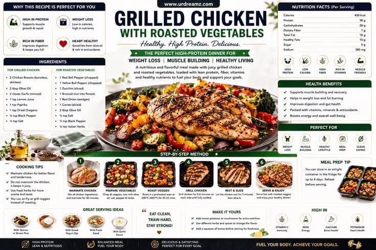 Grilled Chicken with Roasted Vegetables Recipe: High-Protein Healthy Dinner for Weight Loss and Muscle Building