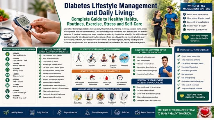 Diabetes Lifestyle Management and Daily Living: Complete Guide to Healthy Habits, Routines, Exercise, Stress and Self-Care