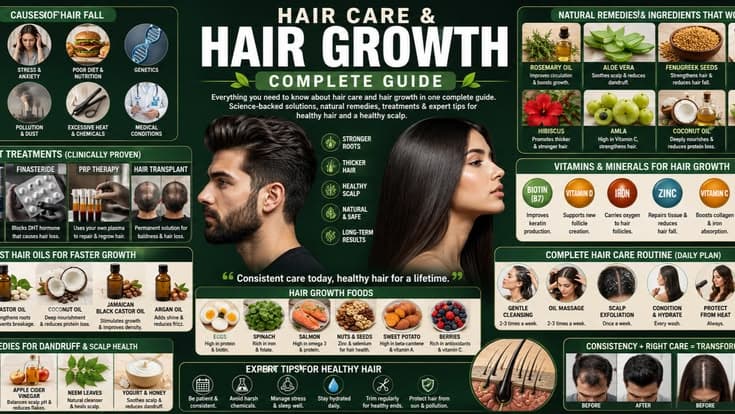 Hair Care & Hair Growth Complete Guide: Causes of Hair Fall, Best Treatments, Natural Remedies and Expert Tips