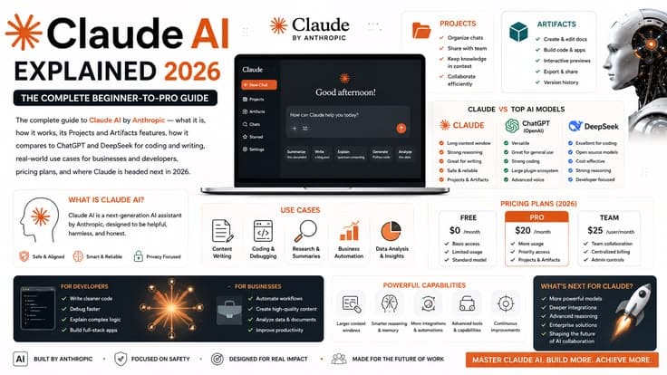 Claude AI Explained 2026: Features, Projects, Artifacts, Claude vs ChatGPT, Claude vs DeepSeek, Coding, Content Writing and the Complete Beginner-to-Pro Guide