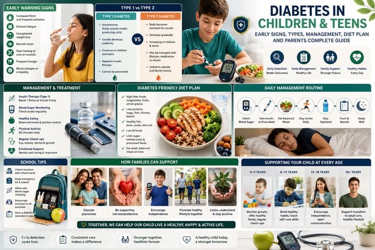 Diabetes in Children and Teens: Early Signs, Types, Management, Diet Plan and Parents Complete Guide
