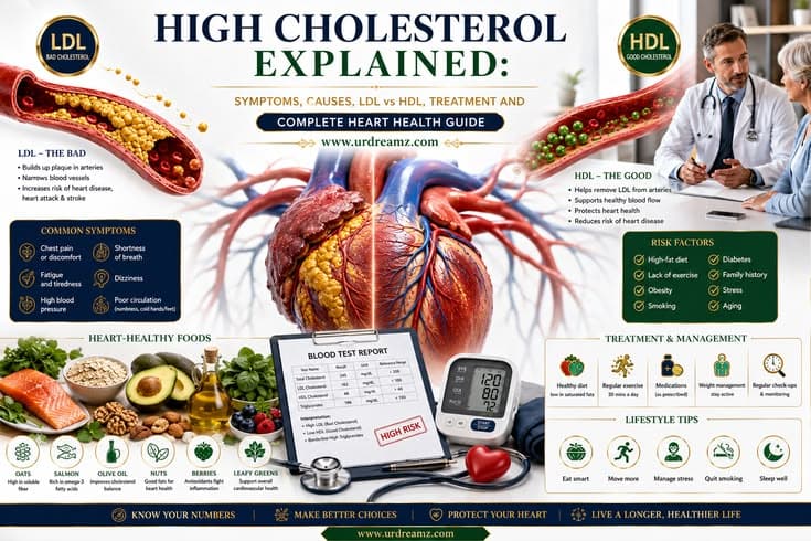 High Cholesterol Explained: Symptoms, Causes, LDL vs HDL, Treatment and Complete Heart Health Guide